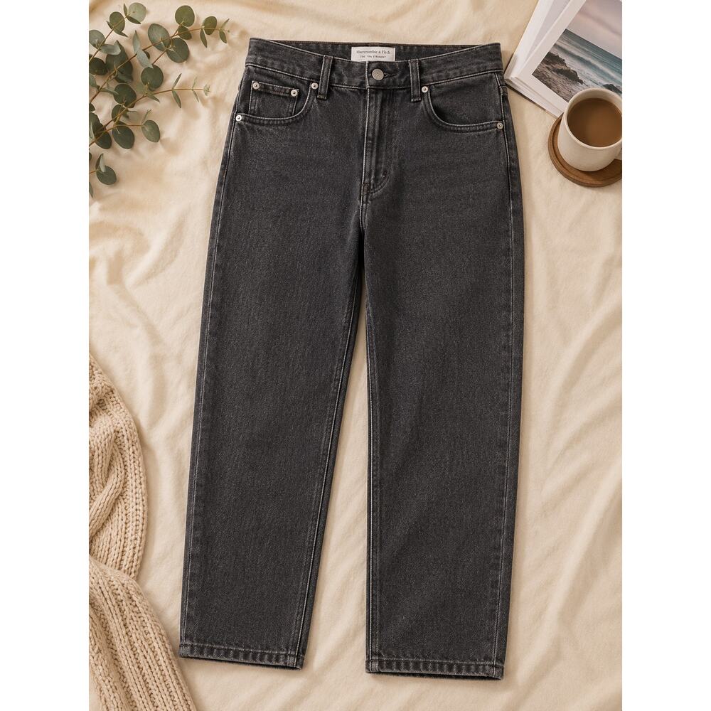 Abercrombie & Fitch Women's The Mom High Rise Denim Jeans Washed Black Size 25/0